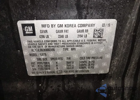 2019 Chevrolet Trax Lt из США, поврежденный, VIN KL7CJLSB2KB882495